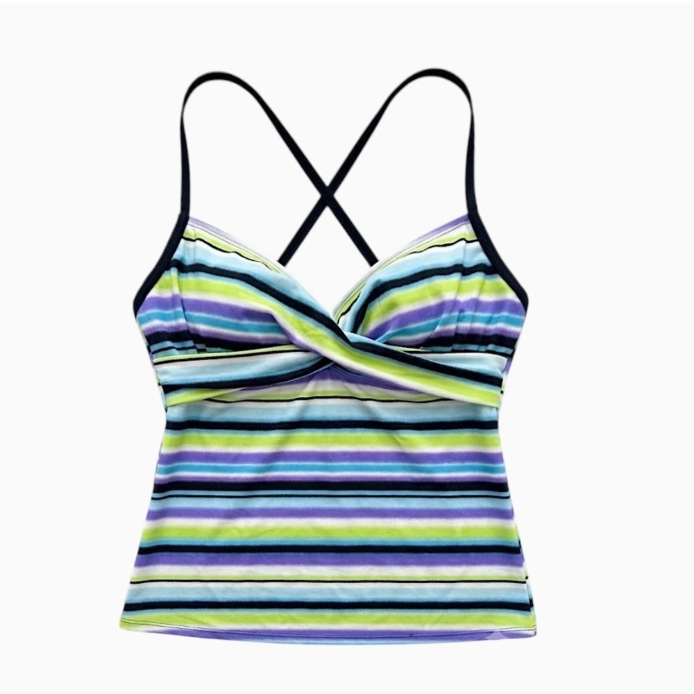 y2k Bright Beach Striped Tankini Top 34B/C SMALL Summer Vacation Spring Break